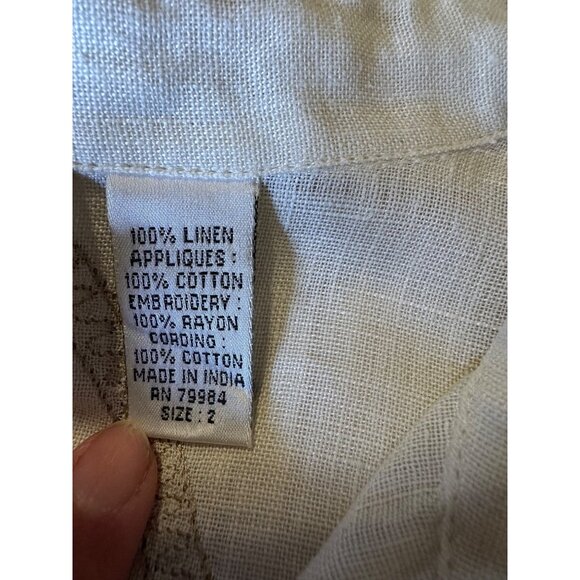 Chicos Womens 2 linen Embroidered Tribal Masks Linen 3/4 Sleeve Button-Up Shirt - Picture 4 of 15